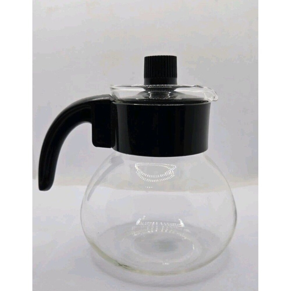 Gemco Brand Heat Resistant Glass Coffee Tea Carafe With Lid Black Handle